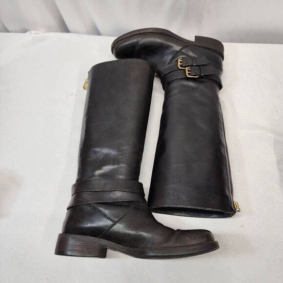 J. Crew Womens 6.5 Black Leathr Side Zipper Double Buckle Riding Boots - Picture 7 of 14